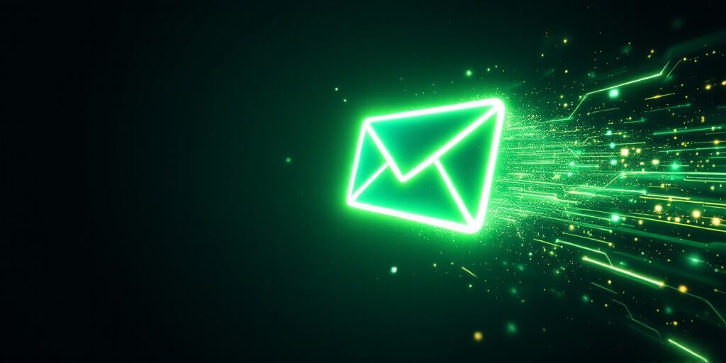Glowing green email envelope icon, representing Mail-o-Mail's email channel