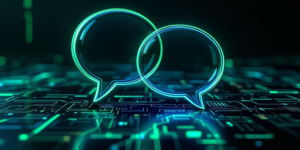 Glowing live-chat speech bubbles icon, representing Mail-o-Mail's live chat channel
