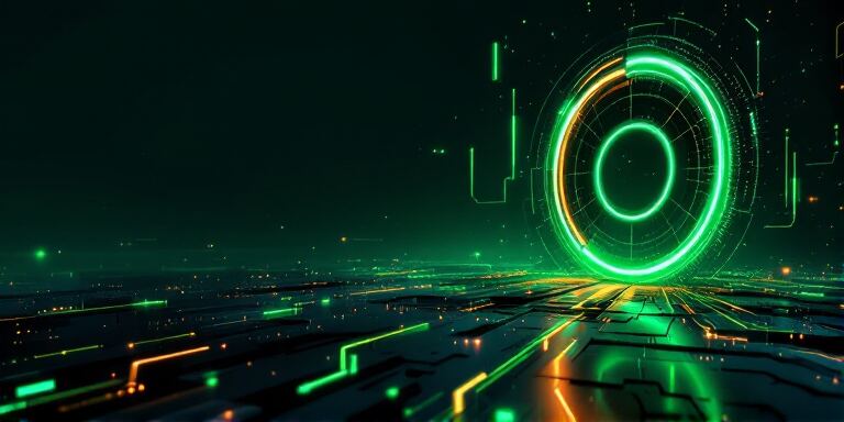 Glowing radar-like target ring over a data landscape, representing precision sales outreach